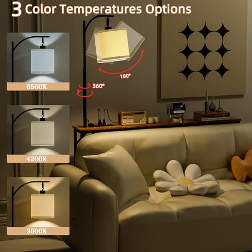 Keomaisyto Skinny Sofa Table with Outlet & 3-Color Light, Brown, 46.1 Inch - Fixed Height, Swivel Light