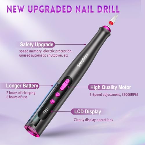 Cordless Electric Nail Drill Kit - Professional Manicure & Pedicure, 35000RPM, Matte Gray