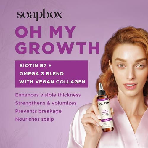 Soapbox Oh My Growth, Lengthening Vitamin Booster Treatment for All Hair Types with Biotin, Vegan Collagen & Vitamins A & C, Paraben & Cruelty Free, For Thicker, Fuller Hair Men & Women, 5oz Pack of 2