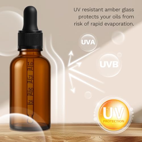 Bumobum 99 Pack, 1 oz Glass Dropper Bottle for Essential OIls, 30 ML Amber Empty Tincture Bottles with Dropper for Serum Hair Cuctile Body Oils Bulk for Storage