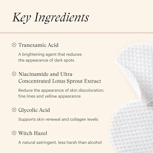 Brightening Facial Treatment Pads with 10% Glycolic Acid - Hydroquinone-Free, Alcohol-Free, Retinol-Free, 60 Count
