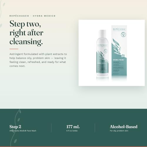 Repechage Hydra Medic Facial Toner for Oily Skin with Green Tea & BHA – Clarifying & Pore-Minimizing, 6 fl oz