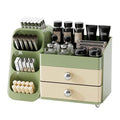 Makeup Organizer Countertop For Women,Brush Holder, Makeup Storage Organizer with 2 Drawers, Spacious Cosmetic Display Case for Beauty Essential, Skincare, Lipstick (Green)