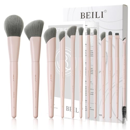 Pink Professional Makeup Brush Set - 12 Dense Synthetic Face & Eye Brushes with Elegant Storage