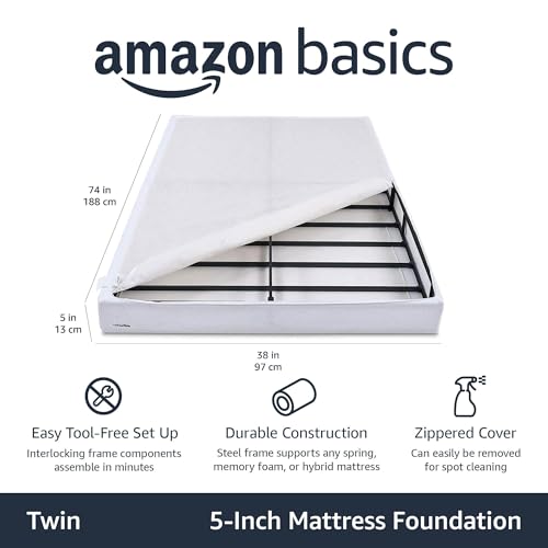 Twin Mattress Foundation Box Spring Bed Base 5-Inch Support - Easy Assembly