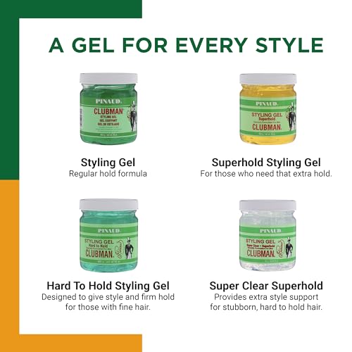 Clubman Pinaud Hard to Hold Styling Gel for Men, Extra Control, 16 Fl Oz (3 Pack)