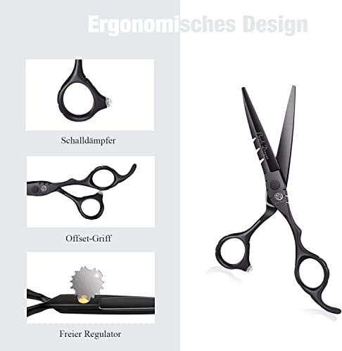 Purple Dragon 5.5 Inch Hair Cutting Shears Set with Bag - Black, Professional Barber Scissors