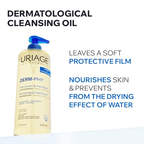 Uriage Derm Phy Shower Oil 33.8 Fl Oz 2-in-1 Glycerin Bath & Body Wash - Sensitive Skin