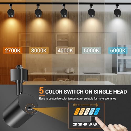 VANoopee 6 Pack Black Dimmable LED Track Lighting Heads, 5 CCT, 24° Beam, Flicker-Free