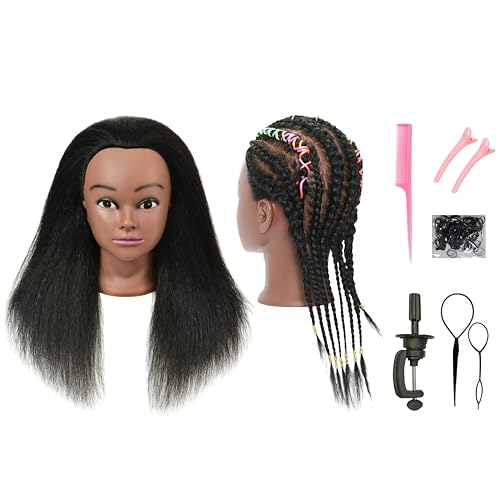 Mannequin Head with Human Hair for Hairdressing Training - Black Straight Hair
