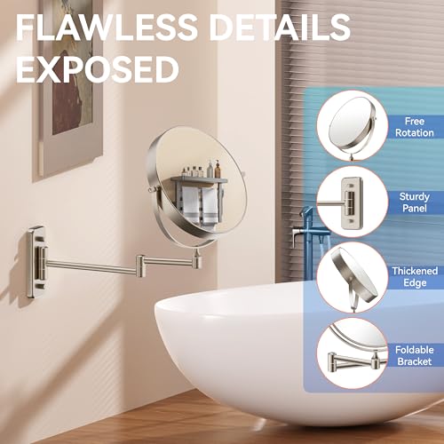 Auxmir 8 Inch Double-Sided Wall-Mounted Makeup Mirror Nickel - 1X/30X Magnification