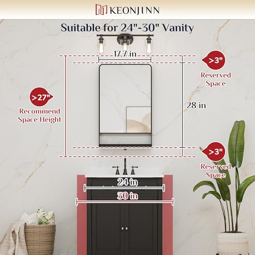 Bathroom Mirror with Shelf 18x28 Inch Black Wall Mount, Rust-Resistant - Variation of THIS listing