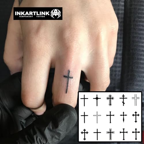 INKARTLINK Semi Permanent Tattoo, Exquisite Packaging Unique Design, Realistic Tattoo Advanced Tattoo Technology Waterproof Cruelty-free Non-reflective (Mini Cross)