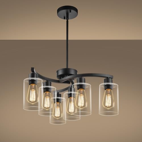 Sigaitwei 21.7in 6-Light Modern Black Pendant Chandelier for Dining & Kitchen Island