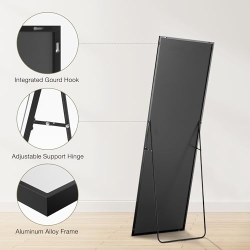 OLIXIS 64x21.5 Inch Full Length Standing Mirror with Black Frame - Bedroom Body Mirror