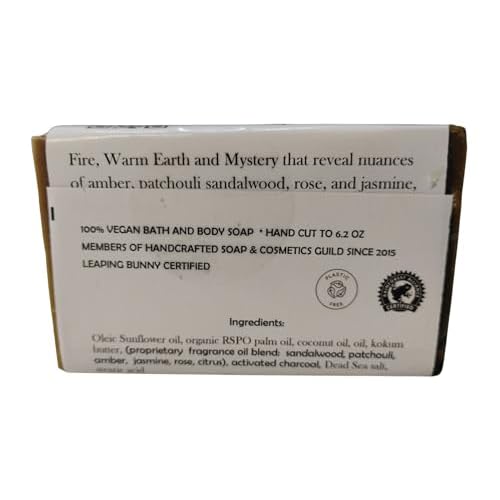 WFG WATERFALL GLEN SOAP COMPANY, LLC, Mistique, sandalwood, patchouli and spices bath soap, body soap, natural vegan soap enriched with kokum butter