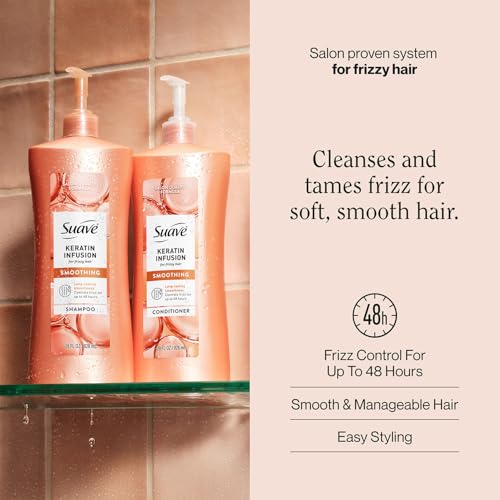 Suave Keratin & Almond Shea Butter Shampoo & Conditioner Set - Frizz Control, Moisturizing Hair Care Bundle, 28 Oz Each