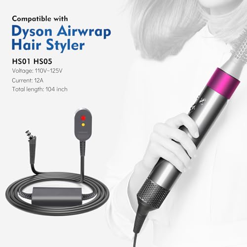 WYWY Wide Black Replacement Charger Cable for Dyson Airwrap Styler - 107 Inch Extension
