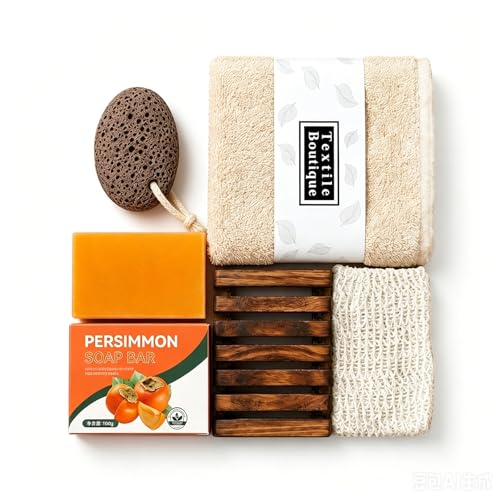 Elderly Body Odor Care Gift Set with Persimmon Soap Bars & Bath Accessories