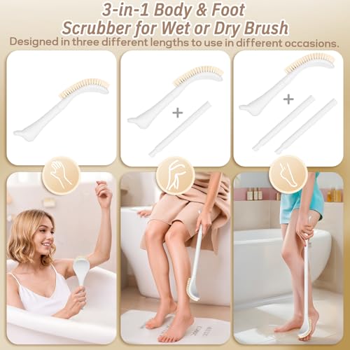 White Foot Scrubber Set with Foot File & Silicone Loofah - 3PCS Adjustable Handle, Gift Box - White Kit03