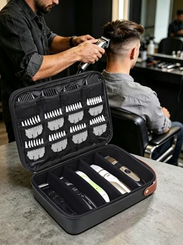 Large Hard Barber Case for Clippers and Supplies - Black