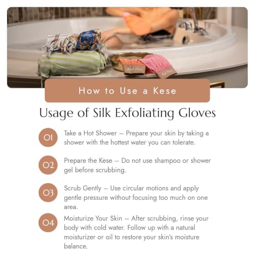 Feel Fine Turkish Exfoliating Mitt ? 100% Raw Silk Hammam Kese Glove for Men & Women | Handcrafted Turkish Skin Peeling Scrubber Bath & Sauna Exfoliator (Silver)