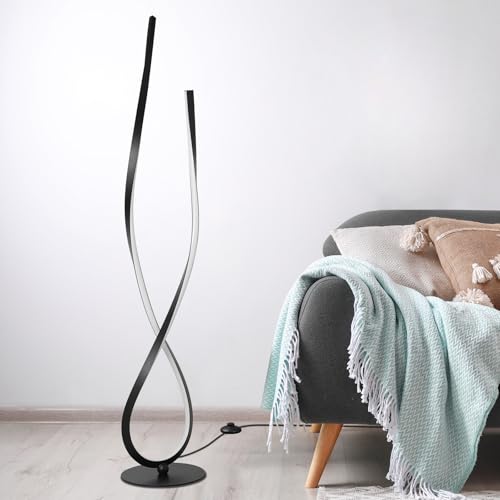 NUÜR 59-Inch Black Spiral LED Floor Lamp with Remote - Modern Standing Light