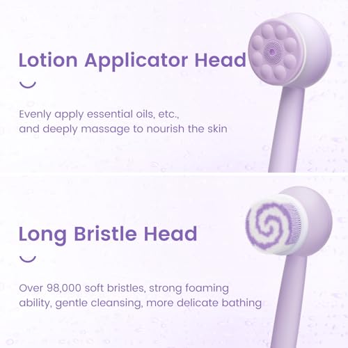 Electric Back Scrubber for Shower Body Brush, Waterproof Shower Body Scrubber for Cleansing, Massaging, Rechargeable Bath Brush for Kids & Adults with 2 Heads & 3 Speed Modes, Taro Purple XY0