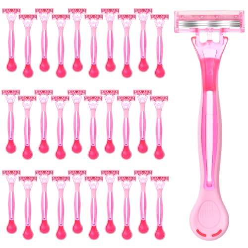 Lasnten 30 Pcs Women's Disposable Razors with 3 Blades for Sensitive Skin - Portable & Hygienic