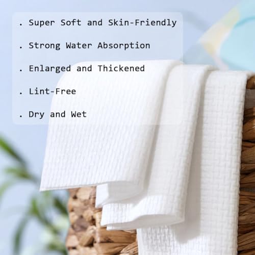 Disposable Face Towels, Facial Cleansing Cloths, Extra Soft Makeup Removing Cleansing 10"¡¿12" Face Towelettes, Skin Care and Makeup Removal, 103% Pure Plant Fiber