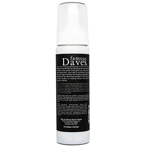 Dark Tanning Mousse w/Instant Bronzer by Famous Dave¡¯s | Sunless Self Tanner | Organic & Natural Ingredients for Medium/Darker Skin Tones