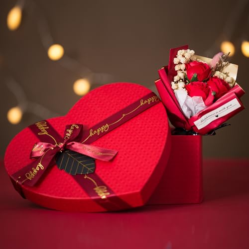 Gift for Women Birthday Gifts for Wife Girlfriend Lover,Unique Ideas Rose Love Gift Basket Box Thinking of You I Love You Romantic Gifts Set Wedding & Engagement Gift (Red)
