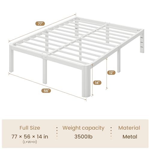 Full Metal Bed Frame with Rounded Legs - White, 14 Inch Height, 12 Inch Storage