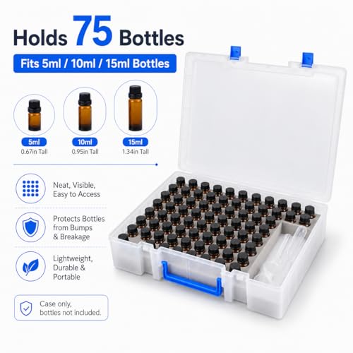 Essential Oil Storage Box for 75 Bottles - Clear Organizer with Foam Inserts