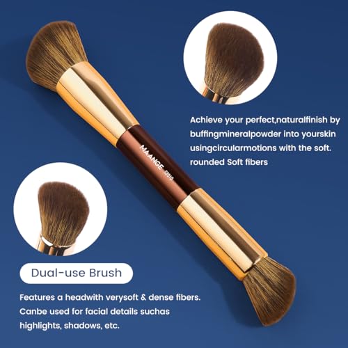 20 Pcs Makeup Brush Set - Full Collection Coffee Gold Double-Ended Kabuki & Foundation Brushes