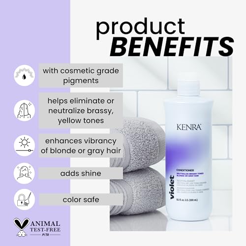 Kenra Violet Conditioner 10.1oz - Neutralizes Brassy Tones, Moisturizes Blonde & Gray Hair