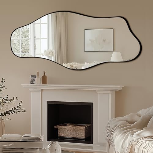 Irregular Cloud Wall Mirror 47x21 Inch Black Vanity Mirror - Asymmetric Design