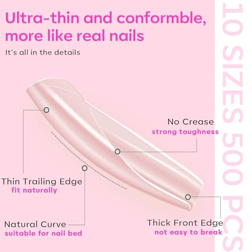 modelones Gel Nail Kit, Fake Nails Long Coffin, 9-in-One Glue Prep Dehydrator & Portable Mini U V Light Acrylic Clipper, 500Pcs Coffin Tips for Extension Kit DIY Salon Home Gifts for Women (Pack of 2)