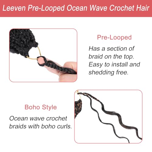 Pre Looped Ocean Wave Crochet Hair 14 Inch Black Short Curly Boho Style - 8 Packs