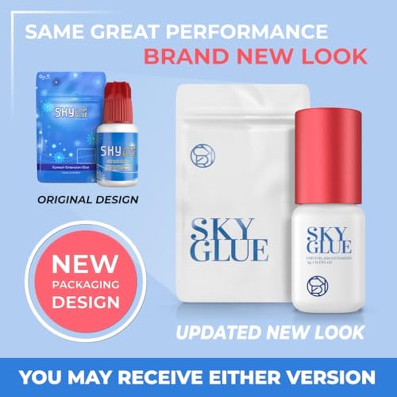 2 Bottles Sky Glue for Eyelash Extensions S+ | Super Strong Black Lash Extension Adhesive for Professional Long Lasting Semi Permanent Individual Lash Extensions | Fast Drying / 7+ Week Retention 5ml