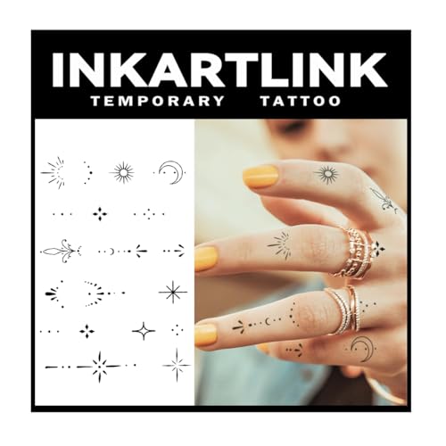 INKARTLINK Tattoo Tech, 2 Sheets Medium Semi Permanent Tattoo, Adult Art Design Temporary Tattoos, Lasts 1-2 Weeks (Henna Finger Tattoo for Women 2)