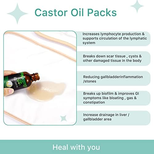 5 in 1 Castor Oil Pack for Liver, Caster Oil Pack Wrap for Waist and Thyroid Neck, Castor Oil Organic, Breast Pads Kit, Reusable Caster Oil Wrap Adjustable Elastic Cotton Flannel & Soft Ties (Nude)
