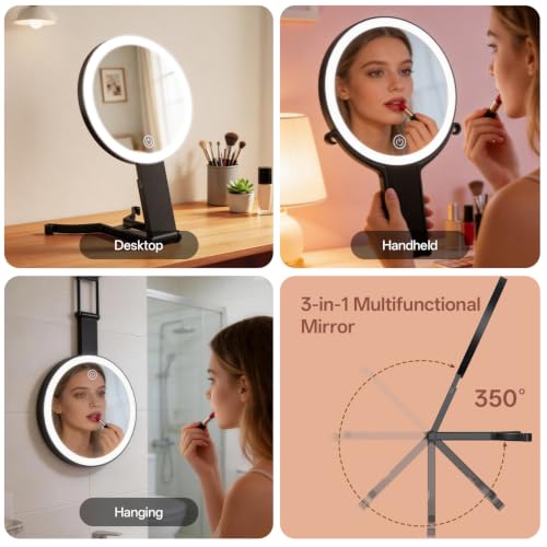 Travel Makeup Mirror with Lights 20X Magnification Black - Rechargeable & Dimmable