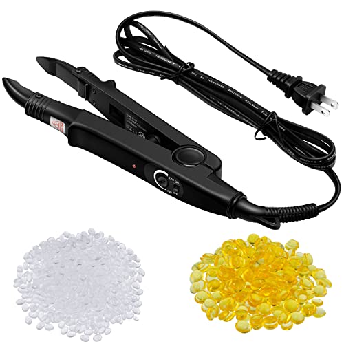 Black Hair Extension Fusion Tool with Keratin Glue Beads - DIY Styling Kit