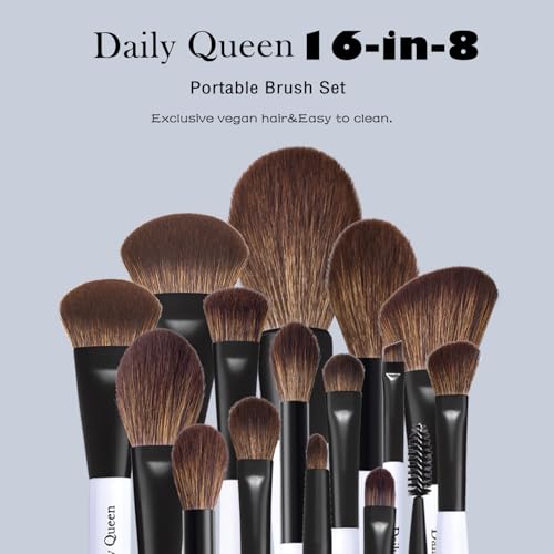 8-Piece Dual-Ended Makeup Brush Set with Waterproof Bag - Face Eye Blush Contour