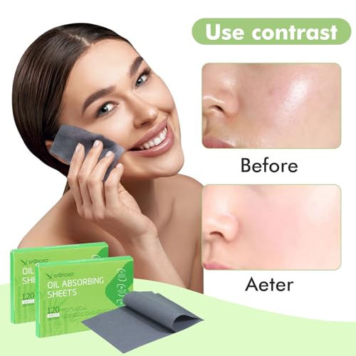 Oil Absorbing Sheets with Bamboo Charcoal - 6 Pack (720 sheets) Oil Blotting Sheets For Face, 20% More Makeup Friendly High-performance Handy Face Blotting Paper for Oily Skin