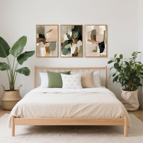 Abstract Modern Framed Canvas Wall Art - Neutral Mid Century Set 16x24