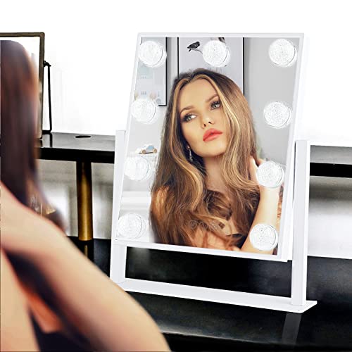 BWLLNI White-Diamond Vanity Makeup Mirror with Lights, 14.1"L x 11.8"W, 9 LED Bulbs