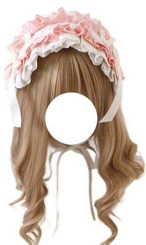 Gothic Lolita Headband Hair Accessories Bow Maid Headdress for Cosplay - White & Pink