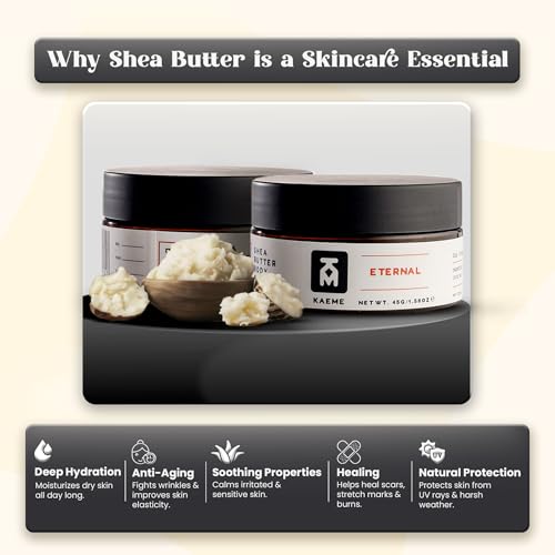 Kaeme.com Eternal African Whipped Body Butter Made with Raw Organic Unrefined Shea Butter, Moisturizer for Skin,With Coconut Oil,Deep Hydration for Skin,DIY,From Ghana,For Women & Men (3.4oz/100g jar)